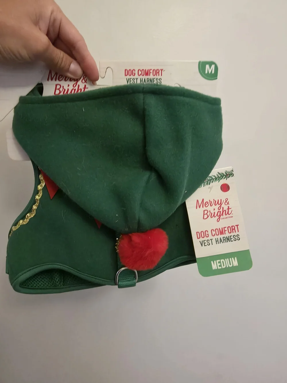 Merry & Bright Green and Red Elf Dog Comfort Vest Harness - Medium